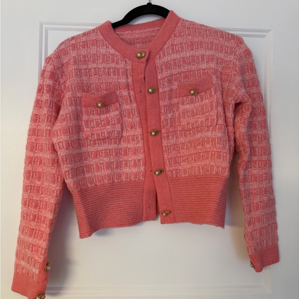 Elegant Pink Button-Up Sweater